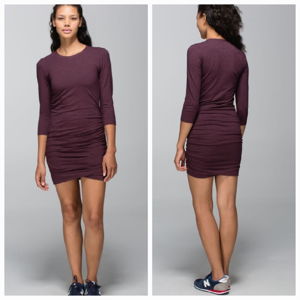 Lululemon Anytime Ruched Dress Heathered Bordeaux Drama Size 8